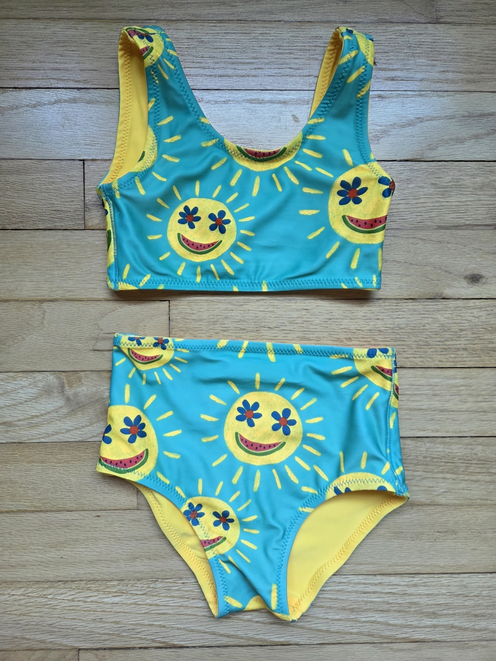 Tea Collection Girls' Yellow Smily Sun, Two-Piece Swim Set - 4T